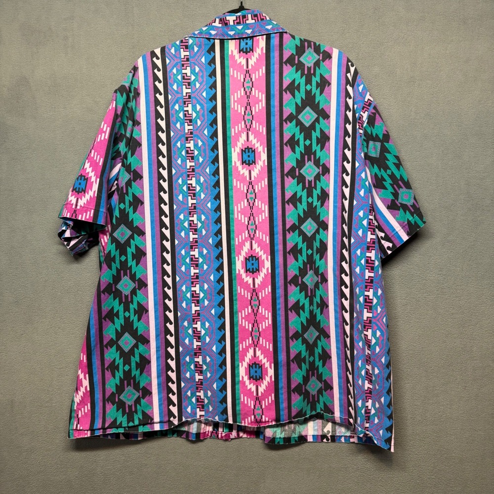 Vtg Handmade Button Up Shirt 90s Aztec Southwestern Pattern Multi-Color Retro - Picture 2 of 14